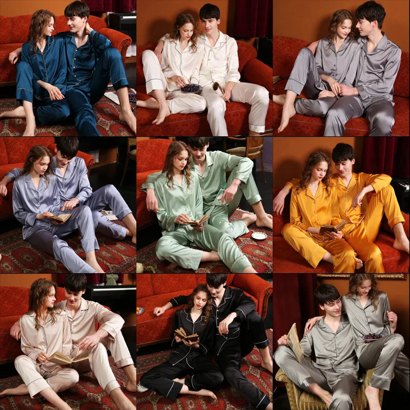Couple Ice Silk Satin Pajama Set